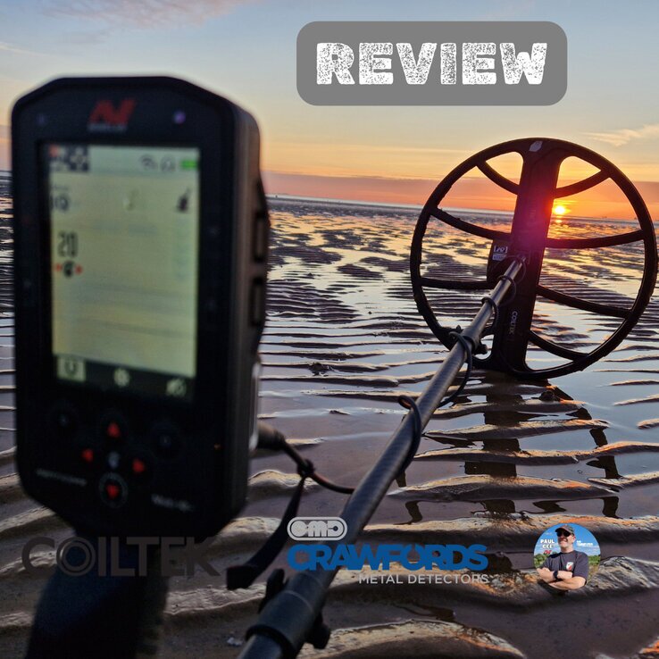 Minelab Manticore high-performance metal detector showing 2D Target Trace ID map screen.